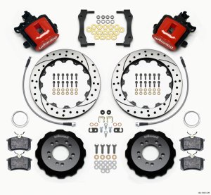 Ford Focus ST Brake Kit - Rear - Wilwood - 12.88in Drilled Rotors + BP-10 Compound Pads - Red - `13-`27 Ford Focus ST Brake Kit - Rear - Wilwood - 12.88in Drilled Rotors + BP-10 Compound Pads - Red - `13-`27