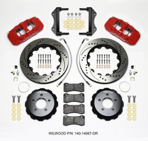 Dodge Challenger Brake Kit - Front - Wilwood - AERO6, 14.25 Drilled Rotors - Red - `14-`27