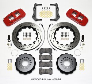 Dodge Challenger Brake Kit - Rear - Wilwood - AERO4 Big Brake Rear Kit 14.25in Drilled - Red - `14-`27