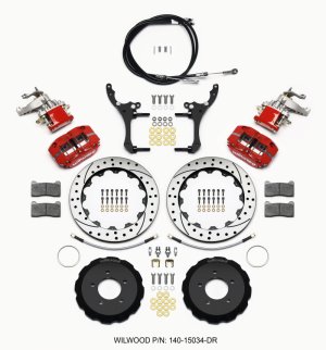 Mazda Miata Brake Kit - Rear - Wilwood - Dynapro Radial4/MC4 with BP-10 Pads, Drilled Rotors - Red - `06-`15 Mazda Miata Brake Kit - Rear - Wilwood - Dynapro Radial4/MC4 with BP-10 Pads, Drilled Rotors - Red - `06-`15