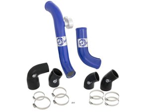 Ford Mustang Intercooler Tubes - Hot/Cold Side - aFe - Bladerunner Aluminum Hot and Cold Charge Pipe Kit - Blue - `15-`23