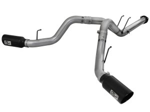 Ford Diesel Trucks Performance Exhaust - aFe - DPF Back, Large Bore-HD, 4 in. 409 Stainless Steel, Dual 6 in. Polished Tips - Black - `11-`14