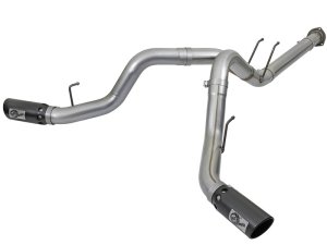 Ford F-Series Diesel Performance Exhaust - Dual Side Exit - aFe - Large Bore-HD 4in 409 Stainless Steel DPF-Back w/Black Tip - Matte Black - `17-`25
