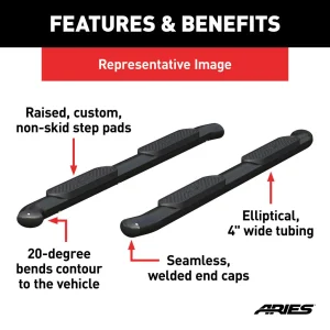Toyota Tacoma Side Steps - 4" Oval - Black Steel - Double Cab - '24+