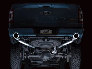 Ford F150 Performance Exhaust - AWE Tuning - Cat Back, 0FG Resonated - Chrome Silver Tips - w/ Bumper Cutouts `21-`27