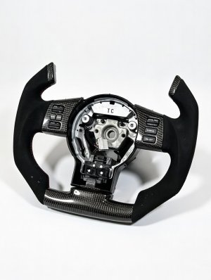 Nissan 350Z Custom Steering Wheel - Carbon Fiber - F1 Style - Flat Bottom - Alcantara / Red Stitch