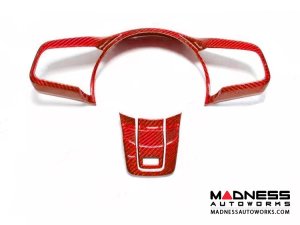 Jaguar F-TYPE Interior Trim - Carbon Fiber - Steering Wheel Trim - R - Flat Bottom Style Wheel - Red Candy