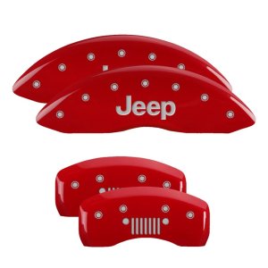 Jeep Gladiator Caliper Covers - Front + Rear - MGP - 4 Logo - Red - `20-`23
