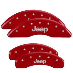Jeep Grand Cherokee Caliper Covers - Front + Rear - MGP - Engraved JEEP Logo - Red - `21-`25 Jeep Grand Cherokee Caliper Covers - Front + Rear - MGP - Engraved JEEP Logo - Red - `21-`25