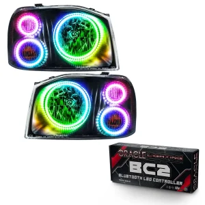 Nissan Frontier Headlight Assemblies - ORACLE Lighting - SMD HL Triple Halo - ColorSHIFT w/ BC1 Controller - `01-`04 Nissan Frontier Headlight Assemblies - ORACLE Lighting - SMD HL Triple Halo - ColorSHIFT w/ BC1 Controller - `01-`04