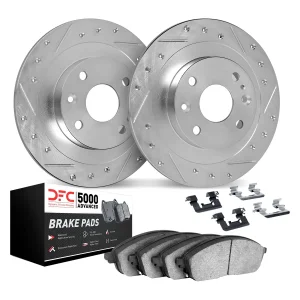 Alfa Romeo Giulia Brake Kit - Rear - R1 Concepts - Geoperf Rotors - Drilled & Slotted + 5000 Advanced Brake Pads - Silver-Gray - `17-`25 Alfa Romeo Giulia Brake Kit - Rear - R1 Concepts - Geoperf Rotors - Drilled & Slotted + 5000 Advanced Brake Pads - Silver-Gray - `17-`25