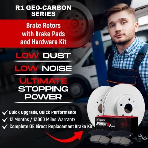 Toyota Corolla Brake Kit - Front - R1 Concepts - Carbon Coated Rotors + Optimum OE Pads - `19-`25