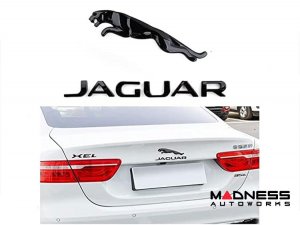Jaguar Custom Emblem Set - Leaping Jaguar + Jaguar Lettering - Gloss Black Finish Jaguar Custom Emblem Set - Leaping Jaguar + Jaguar Lettering - Gloss Black Finish