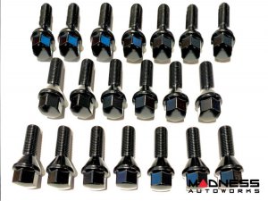 thumbnail image 2 of 20pc Black Wheel Bolts M14x1.5 25mm - Conical Seat, Zinc-Coated Steel, For Alfa Romeo Audi BMW 2 of 6