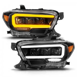 Toyota Tacoma Projector Headlights - ANZO - LED with Light Bar Sequential - Black Housing - `16-`22