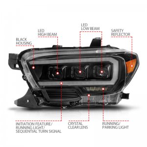 Toyota Tacoma Projector Headlights - ANZO - LED with Light Bar Sequential - Black Housing - `16-`22
