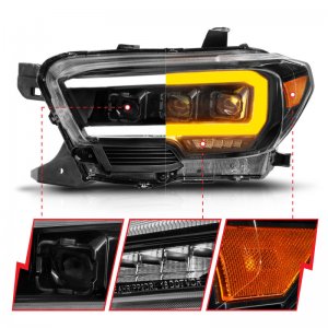 Toyota Tacoma Projector Headlights - ANZO - LED with Light Bar Sequential - Black Housing - `16-`22