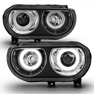 Dodge Challenger Projector Headlights - ANZO - CCFL, Halo, Clear Lens, Black Housing, Pair - Black - `08-`14