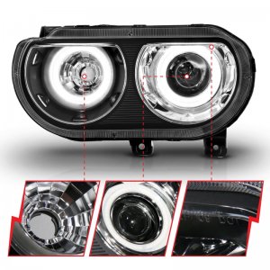 Dodge Challenger Projector Headlights - ANZO - CCFL, Halo, Clear Lens, Black Housing, Pair - Black - `08-`14