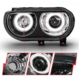Dodge Challenger Projector Headlights - ANZO - CCFL, Halo, Clear Lens, Black Housing, Pair - Black - `08-`14