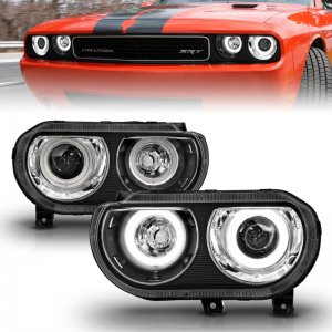 Dodge Challenger Projector Headlights - ANZO - CCFL, Halo, Clear Lens, Black Housing, Pair - Black - `08-`14