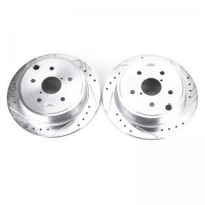 Subaru WRX Brake Rotors (2) - Rear - PowerStop - Evolution Drilled & Slotted - Silver - `15-`19