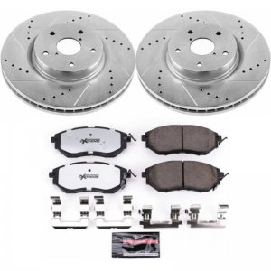 Subaru WRX Brake Kit - Front - PowerStop - Drilled & Slotted Rotors + Carbon-Fiber Ceramic Pads - `15-`20