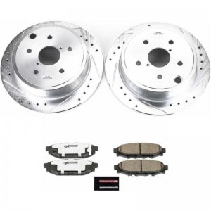 Subaru WRX Brake Kit - Rear - PowerStop - Drilled & Slotted Rotors + Carbon-Fiber Ceramic Pads + Hardware - `15-`19