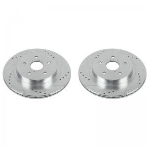 Subaru WRX Brake Rotors (2) - Rear - PowerStop - Evolution Drilled & Slotted - Silver - `16-`19