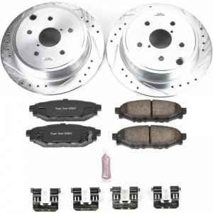 Subaru WRX Brake Kit - Rear - PowerStop - Drilled & Slotted Rotors + Carbon-Fiber Ceramic Pads - `15-`19