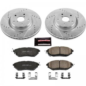 Subaru WRX Brake Kit - Front - PowerStop - Drilled & Slotted Rotors + Carbon-Fiber Ceramic Pads - `15-`20