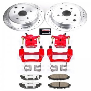Subaru WRX Brake Kit - Rear - PowerStop - Drilled & Slotted Rotors + Carbon-Fiber Ceramic Pads + Powder Coated Calipers - `15-`20