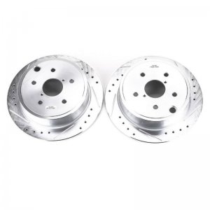 Subaru WRX Brake Rotors (2) - Rear - PowerStop - Evolution Drilled & Slotted - Silver - `15-`19