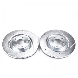 Chevrolet Corvette Brake Rotors (2) - Front - PowerStop - Evolution Drilled & Slotted - Silver - `05-`13