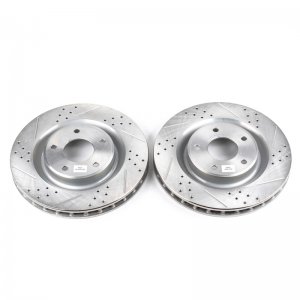 Chevrolet Corvette Brake Rotors (2) - Front - PowerStop - Evolution Drilled & Slotted - Silver Zinc Plated - `05-`13