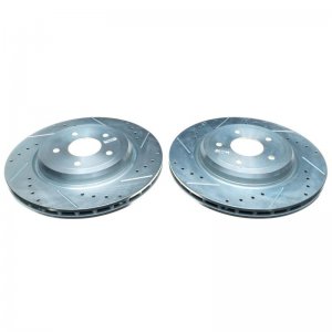 Chevrolet Corvette Brake Rotors (2) - Rear - PowerStop - Evolution Drilled & Slotted - Silver Zinc - `06-`13