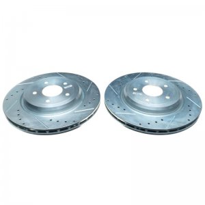Chevrolet Corvette Brake Rotors (2) - Rear - PowerStop - Evolution Drilled & Slotted - Silver Zinc - `06-`13