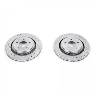 Chevrolet Corvette Brake Rotors (2) - Rear - PowerStop - Evolution Drilled & Slotted - Silver Zinc - `05-`13