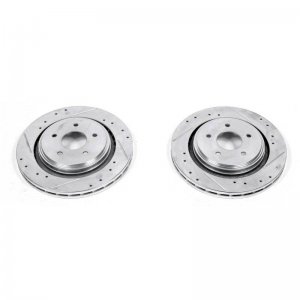 Chevrolet Corvette Brake Rotors (2) - Rear - PowerStop - Evolution Drilled & Slotted - Silver Zinc - `05-`13