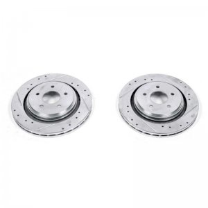 Chevrolet Corvette Brake Rotors (2) - Rear - PowerStop - Evolution Drilled & Slotted - Silver Zinc - `05-`13