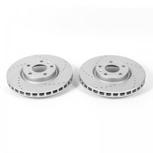 Chevrolet Corvette Brake Rotors (2) - Front - PowerStop - Drilled & Slotted - Silver - `14-`19
