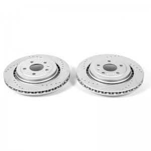 Chevrolet Corvette Brake Rotors (2) - Rear - PowerStop - Evolution Drilled & Slotted - Silver - `14-`19