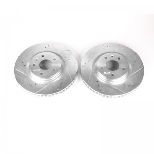 Chevrolet Corvette Brake Rotors (2) - Front - PowerStop - Evolution Drilled & Slotted - Silver - `14-`19