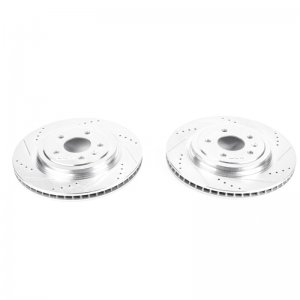 Chevrolet Corvette Brake Rotors (2) - Rear - PowerStop - Evolution Drilled & Slotted - Silver - `14-`19