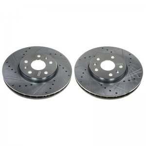 Chevrolet Corvette Brake Rotors (2) - Front - PowerStop - Evolution Drilled & Slotted Rotors - Silver - `20-`21