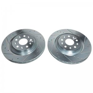 Chevrolet Corvette Brake Rotors (2) - Rear - PowerStop - Evolution Drilled & Slotted Zinc Plated - Silver - `20-`21