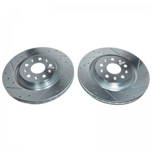 Chevrolet Corvette Brake Rotors (2) - Rear - PowerStop - Evolution Drilled & Slotted Zinc Plated - Silver - `20-`21