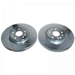 Chevrolet Corvette Brake Rotors (2) - Front - PowerStop - Evolution Drilled & Slotted Rotors - Silver - `20-`21