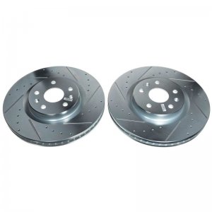 Chevrolet Corvette Brake Rotors (2) - Front - PowerStop - Evolution Drilled & Slotted Rotors - Silver - `20-`21