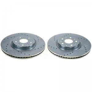 Chevrolet Corvette Brake Rotors (2) - Rear - PowerStop - Evolution Drilled & Slotted Rotors - Silver - `20-`21